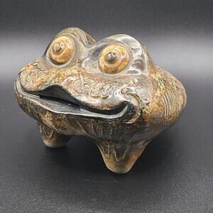 Vintage Smiling Frog Decor Coin Bank Pottery MOC Japan Kitsch